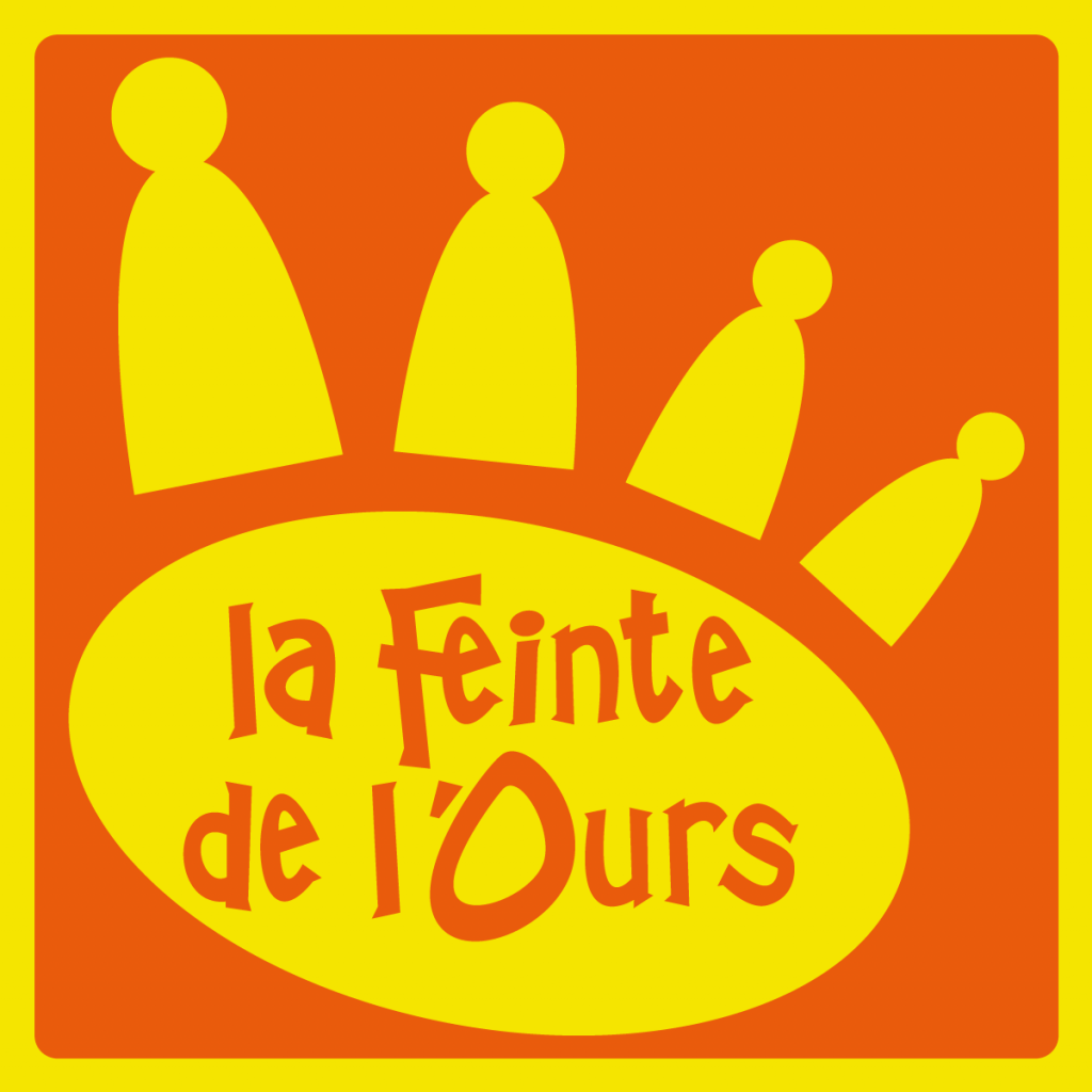 Le logo de la Feinte de l'Ours. Une patte d'ours avec quatre meeples à la place des doigts.